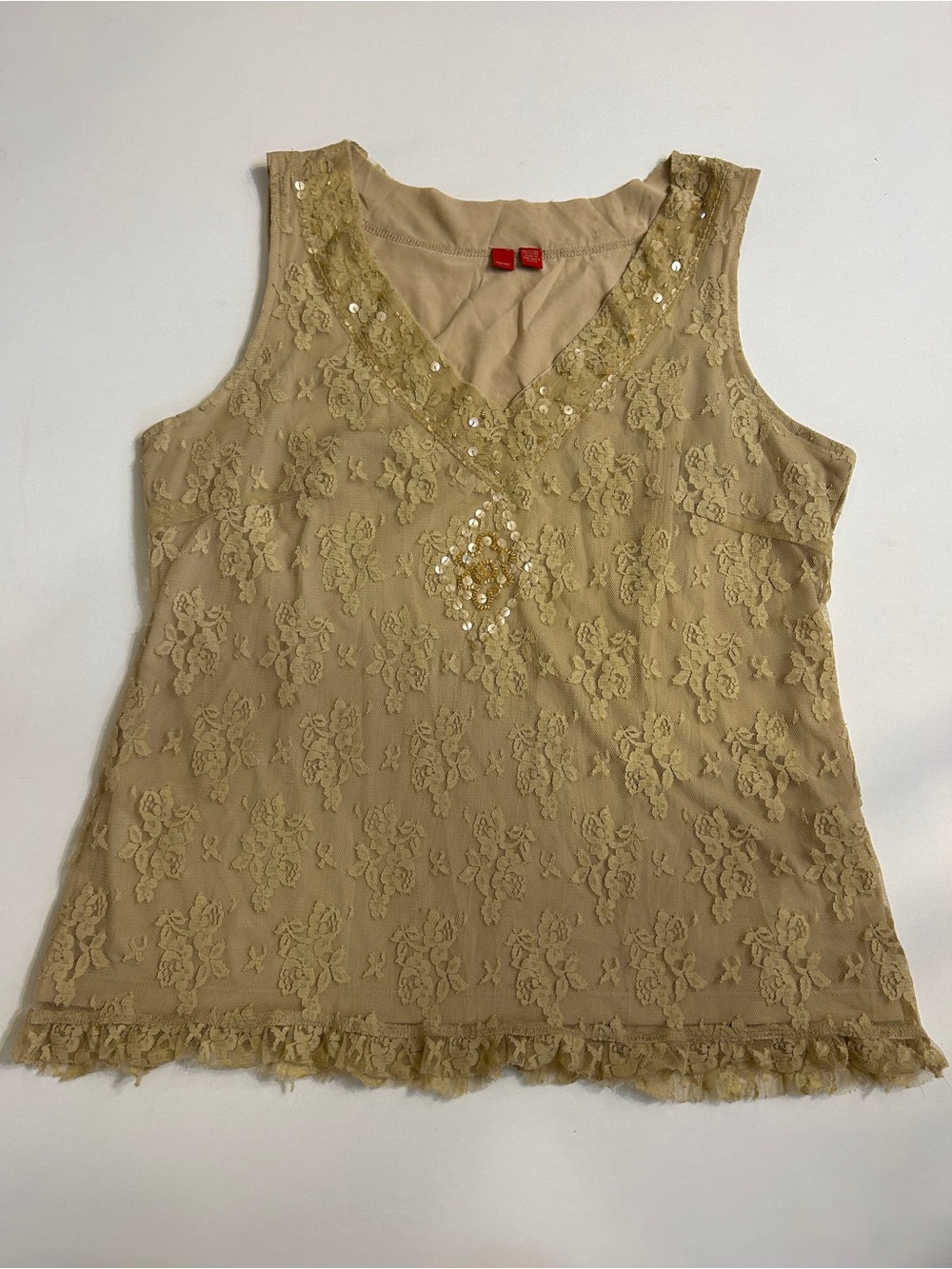 Vintage Esprit Beige Lace Sequin Sleeveless Tank Top Boho Y2K Romantic Size XL - Picture 2 of 7